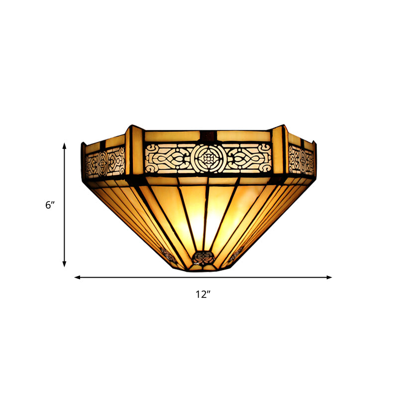 Art Glass Half-Cone Wall Light Tiffany Style 1 Light Wall Sconce in Beige/Amber for Living Room