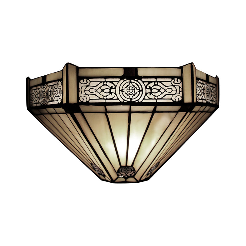Art Glass Half-Cone Wall Light Tiffany Style 1 Light Wall Sconce in Beige/Amber for Living Room