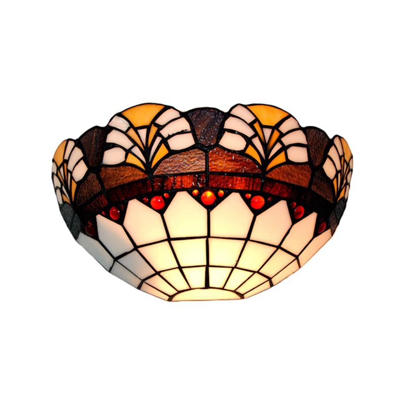 Bathroom Half-Dome Wall Sconce Stained Glass 1 Light Tiffany Rustic Wall Light in Brown for Hotel