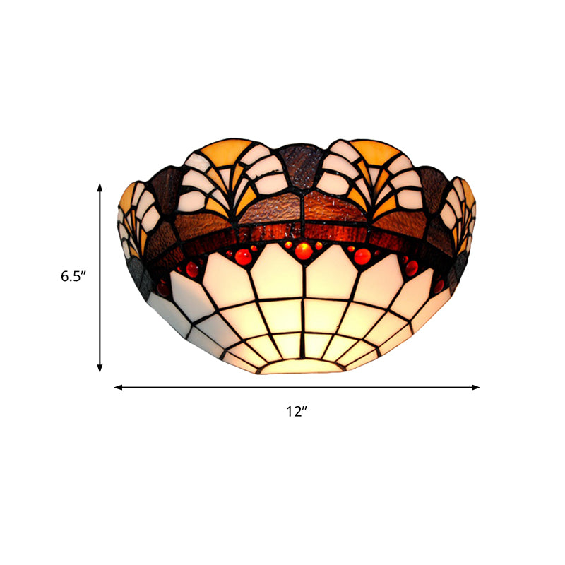 Bathroom Half-Dome Wall Sconce Stained Glass 1 Light Tiffany Rustic Wall Light in Brown for Hotel