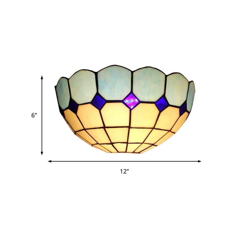 Tiffany Style Bowl Wall Sconce 2 Lights Art Glass Light Blue/Dark Blue Wall Light for Bedroom Lighting