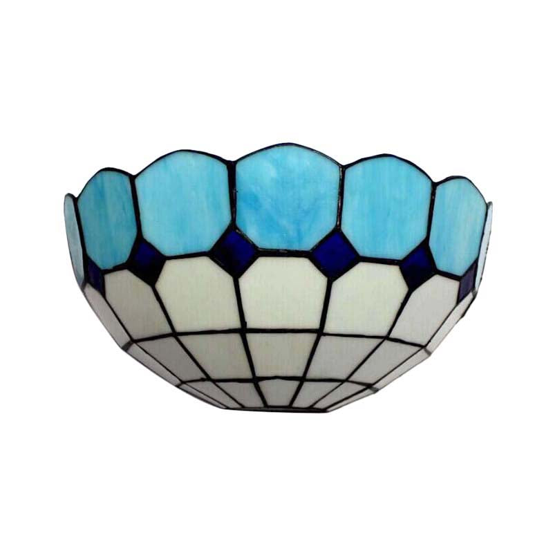 Tiffany Style Bowl Wall Sconce 2 Lights Art Glass Light Blue/Dark Blue Wall Light for Bedroom Lighting
