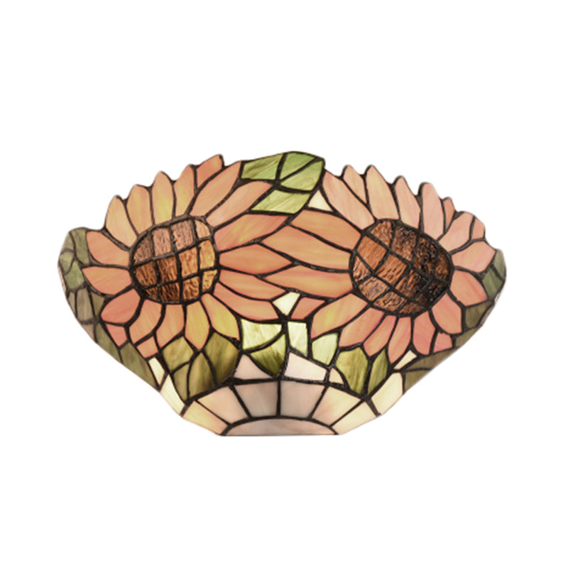 Rustic Style Orange Wall Sconce Sunflower Stained Glass 1 Light Wall Light for Restaurant