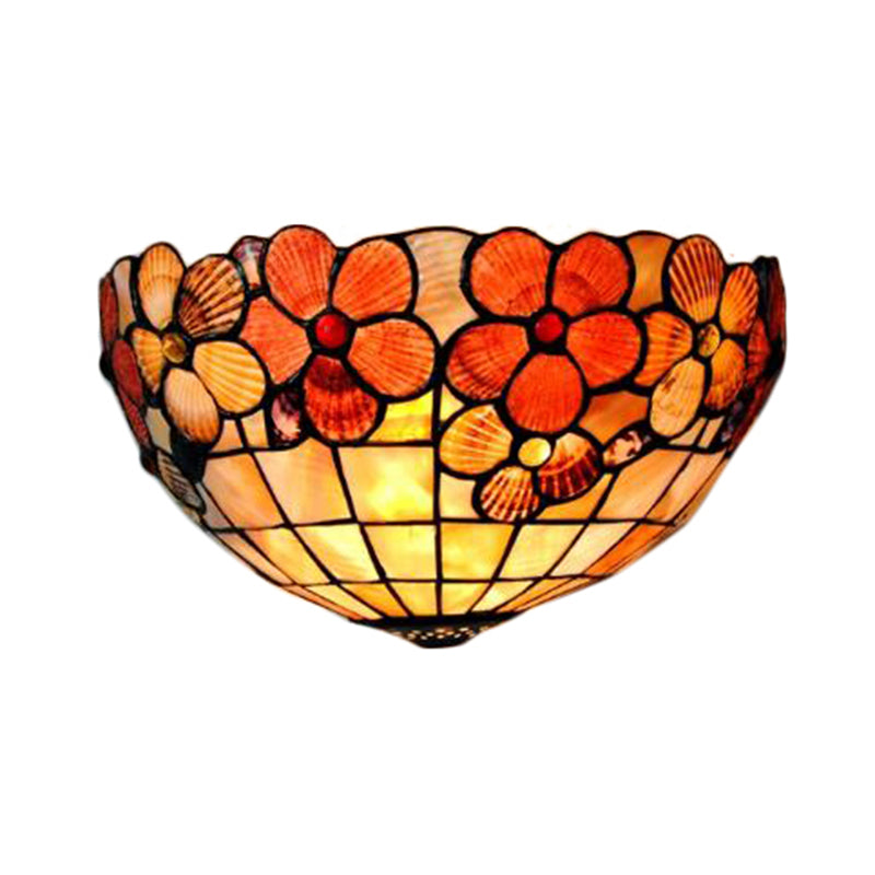Flower Pattern Wall Light Tiffany Vintage Shell Wall Sconce in Beige/Pink-White for Corridor Office