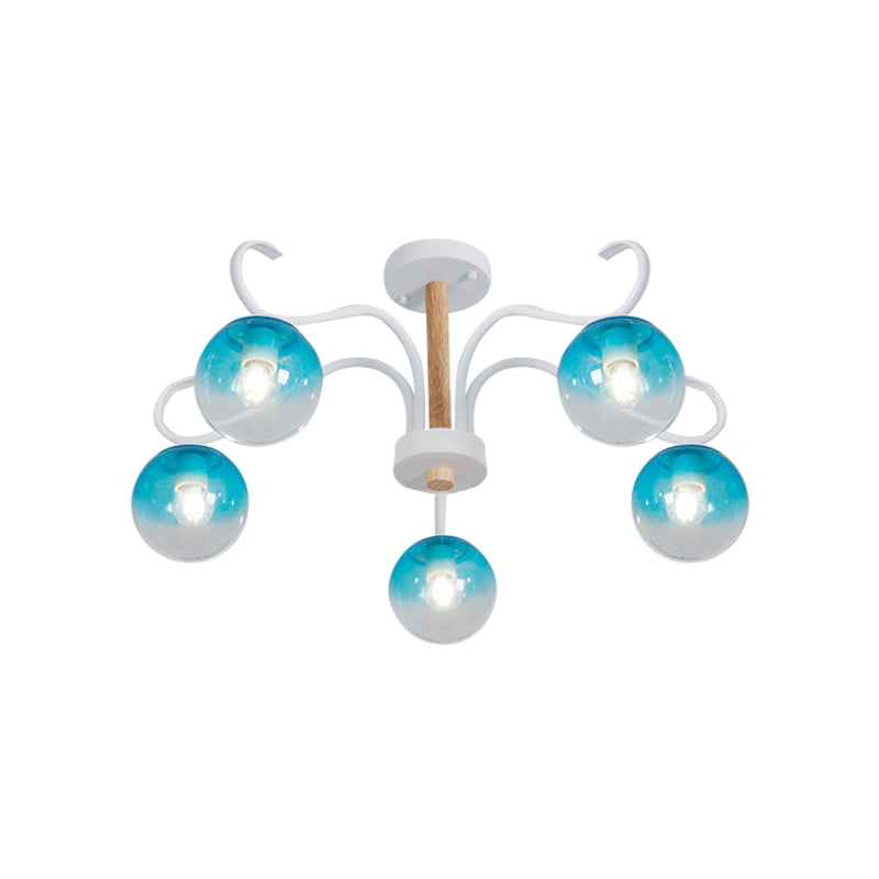 Woonkamer draai arm kroonluchter met baanschaduw helder glas romantisch blauw hanglampje