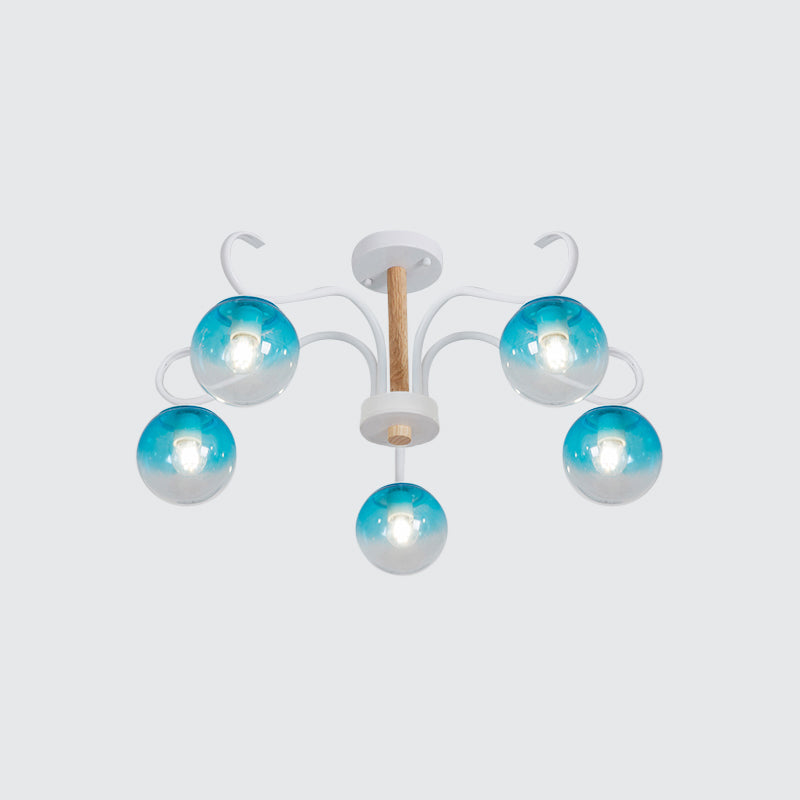 Araña de brazo de giro de la sala de estar con sombra órbita vidrio transparente azul color colgante de color azul