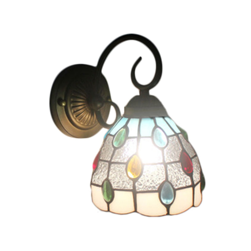 Tiffany Dome Wall Sconce with Colorful Jewelry Art Glass 1 Light Wall Light in Blue/Clear for Restaurant