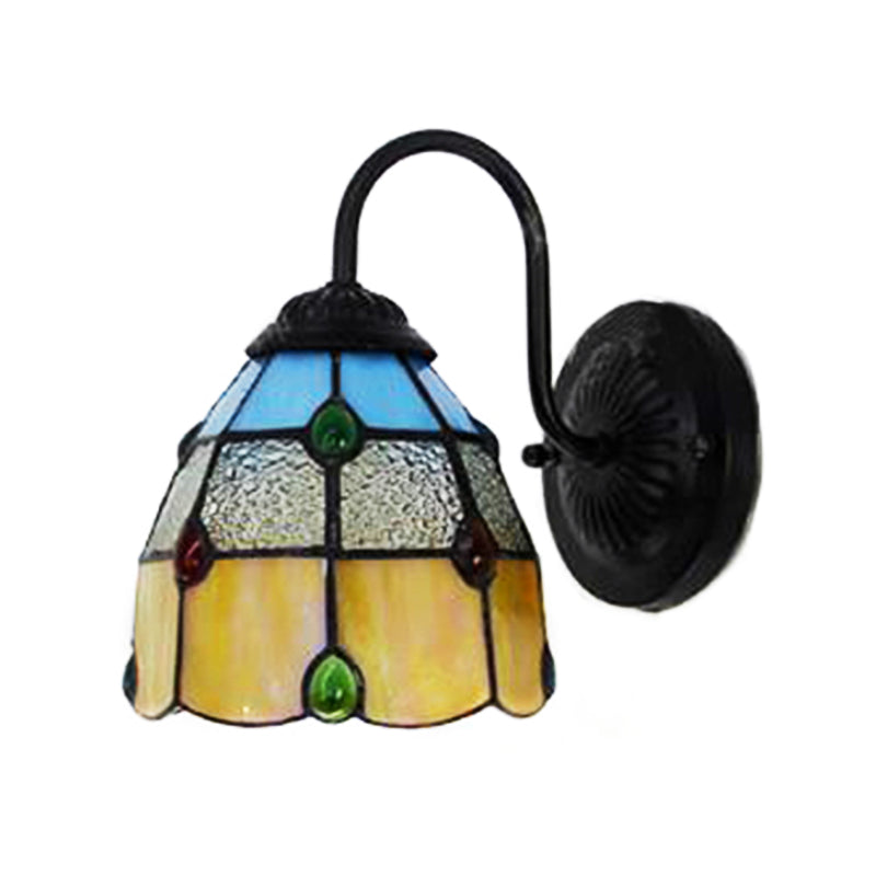Tiffany Dome Wall Light Fixture 1 Head Yellow-Blue Glass Sconce Light with Agate Decoration