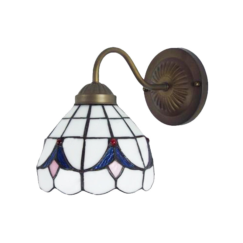 1 Head Flower Sconce Light Fixture Tiffany White/Blue Glass Wall Mounted Light for Bedroom