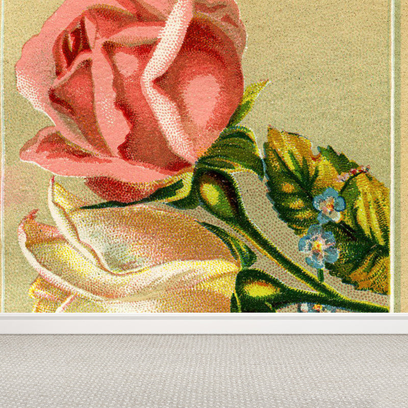 Contemporary Style Girls Mural Wallpaper Blooming Floral Printed Pink Wall Covering