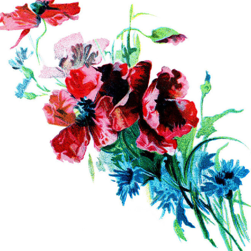 Contemporary Flower Print Mural Decal Red Dining Room Wall Covering, Personalized