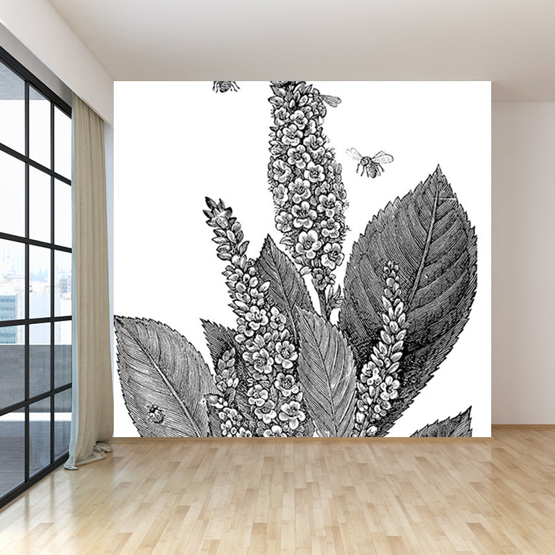 Contemporary Botanical Mural Decal Black Decorative Wall Covering for Dining Room
