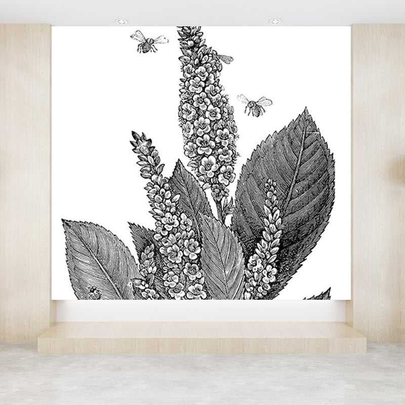 Contemporary Botanical Mural Decal Black Decorative Wall Covering for Dining Room