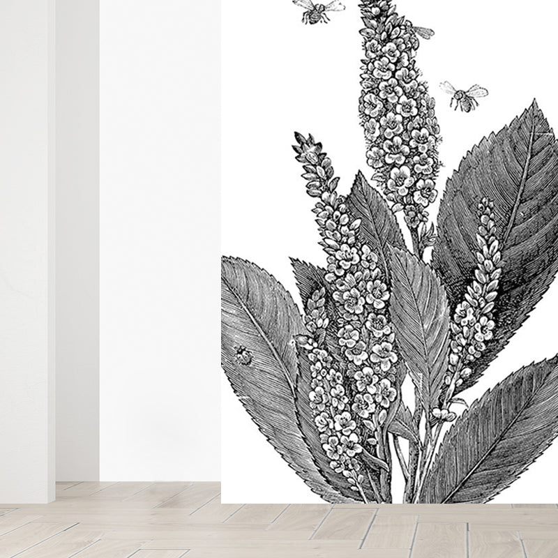 Contemporary Botanical Mural Decal Black Decorative Wall Covering for Dining Room