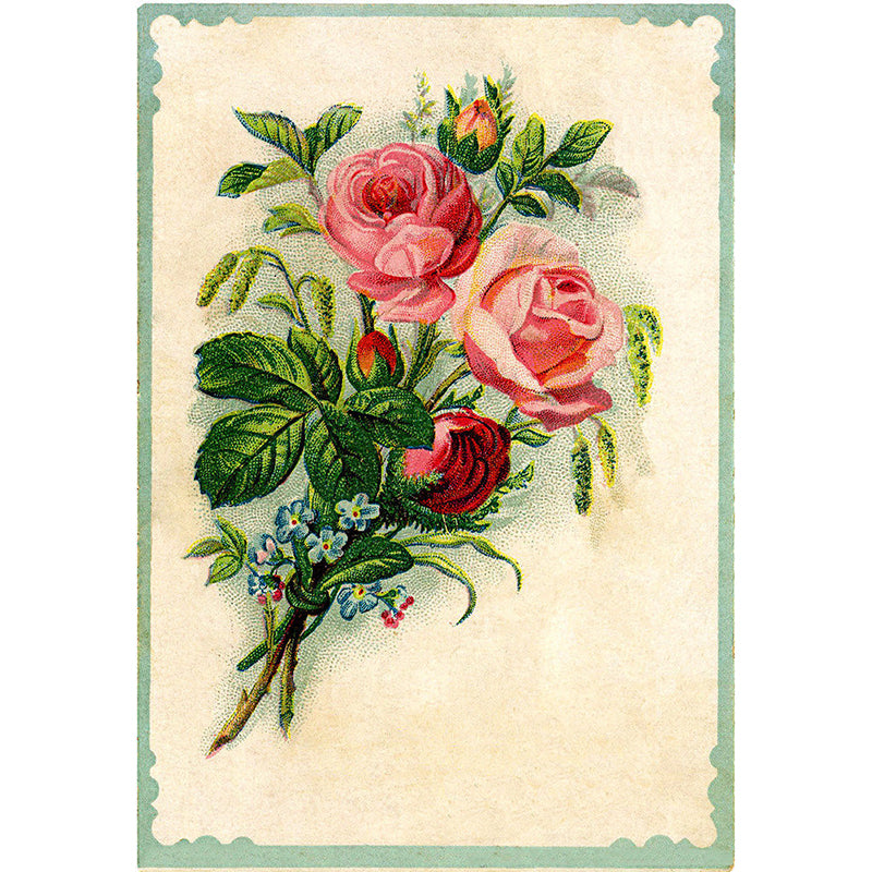 Modern Blossoming Rose Mural Wallpaper Green Summer Florentine Scenery Wall Covering