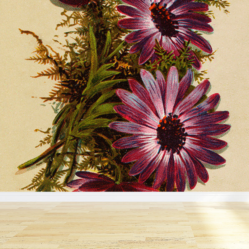 Modern Floral Design Mural Non-Woven Cloth Stain-Proof Purple Wall Art for Bathroom