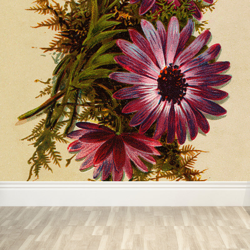 Modern Floral Design Mural Non-Woven Cloth Stain-Proof Purple Wall Art for Bathroom