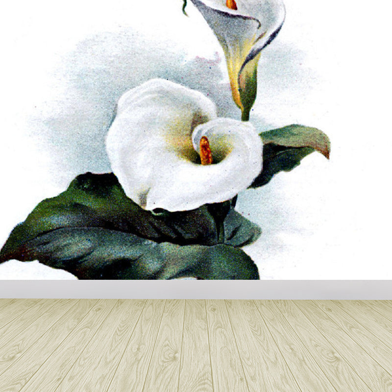 Illustration Style Flower Print Mural Giant Wall Covering for Dining Room, Custom