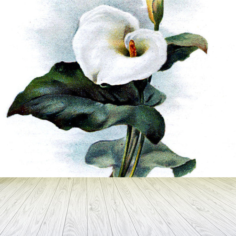 Illustration Style Flower Print Mural Giant Wall Covering for Dining Room, Custom