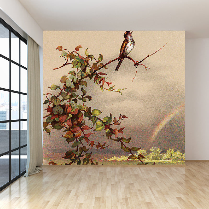 Stain-Proof Branch and Bird Mural Modern Non-Woven Wall Art, Custom Size Available