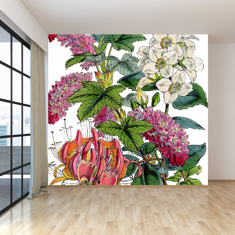 Stain Resistant Flowers Wall Mural Non-Woven Contemporary Wall Decor for Girls Room