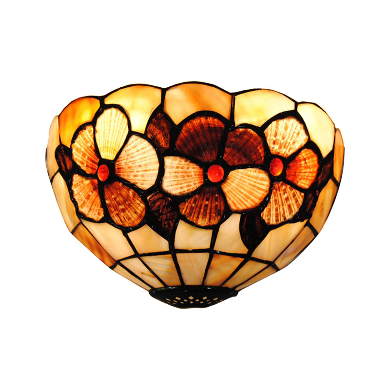 Shell Desert Rose Wall Light with Semicircle Shape Tiffany Style Wall Lamp in Beige for Hotel Restaurant