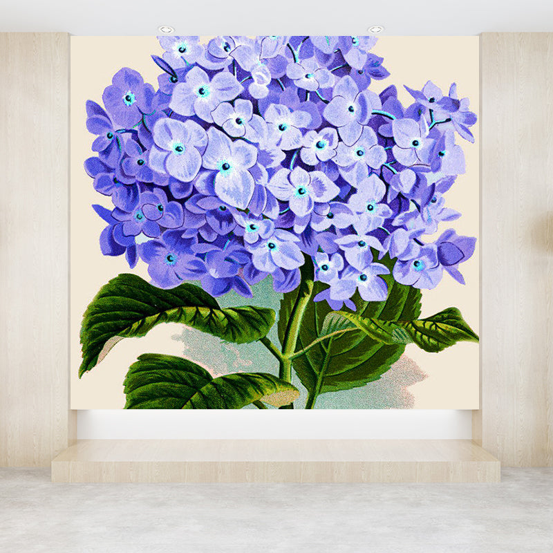 Blue Contemporary Mural Wallpaper Huge Flower Printed Wall Covering for Dining Room