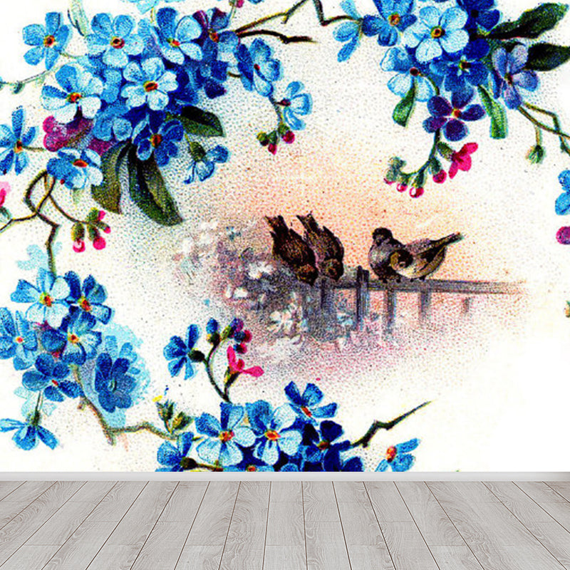 Big Flowers and Bird Mural Wallpaper Decorative Modern Girls Bedroom Wall Covering