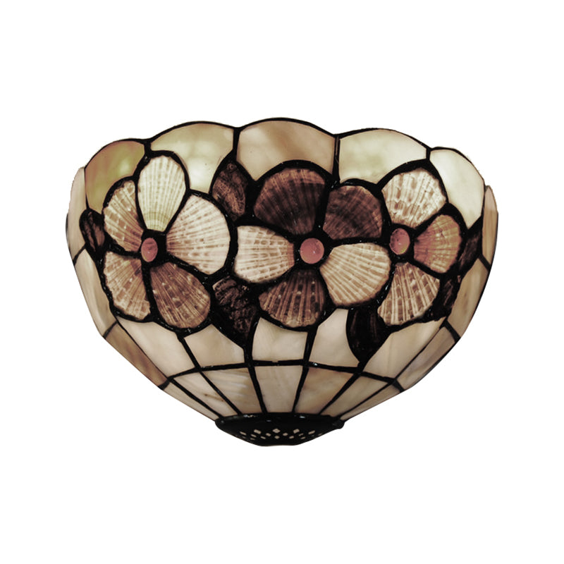 Shell Desert Rose Wall Light with Semicircle Shape Tiffany Style Wall Lamp in Beige for Hotel Restaurant