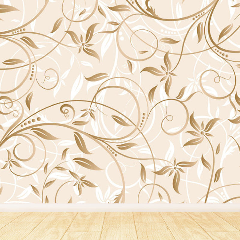 Huge Flower Branch Mural for Bedroom Florentine Wall Art in Beige, Stain Resistant