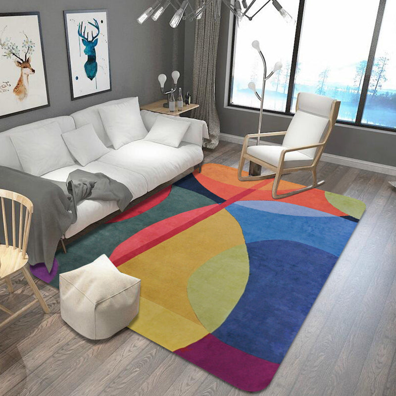 Multicolor Colorblock Rug Polyester Modern Rug Pet Friendly Washable Non-Slip Area Rug for Bedroom