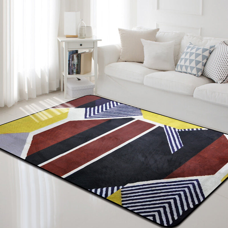 Modern Geometric Pattern Rug Multicolor Polyerster Rug Washable Non-Slip Carpet for Living Room