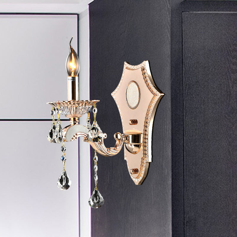 Bare Bulb Sconce Light Fixture Vintage Style Clear Crystal 1/2-Head Gold Finish Wall Mount Light