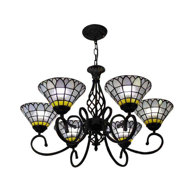 Tiffany Retro Loft Clear Chandelier Bell Shade 6 lumières Verre Lumière suspendue pour le salon