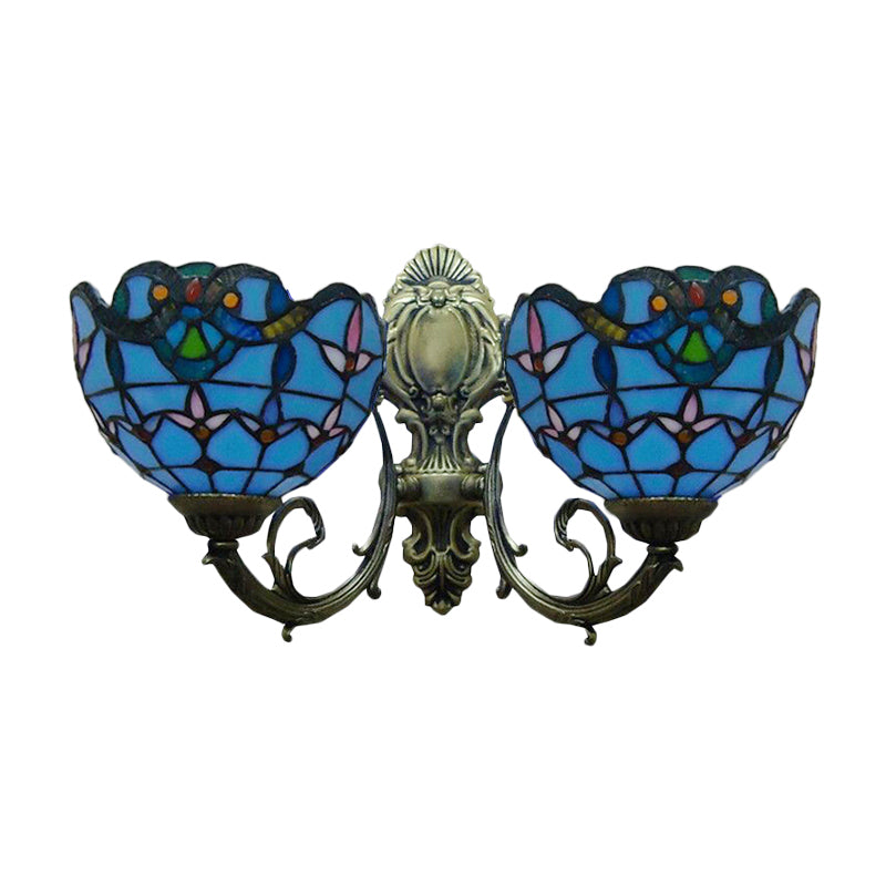Stained Glass Bowl Wall Lighting Victorian Style 2 Heads Indoor Wall Mount Light in Antique Bronze