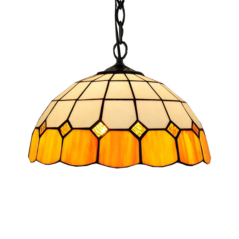 Tiffany-Style Bowl Pendant Light Fixture Single Head Stained Art Glass Down Lighting in Yellow for Living Room
