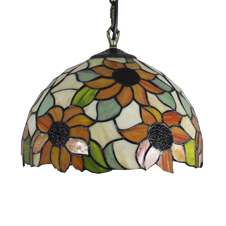 1 Bulb Living Room Hanging Lamp Tiffany Ceiling Pendant Light with Sunflower Orange Cut Glass Shade