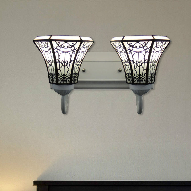 2 Heads Wall Mount Light Fixture Tiffany Flared White Glass Sconce Light for Living Room