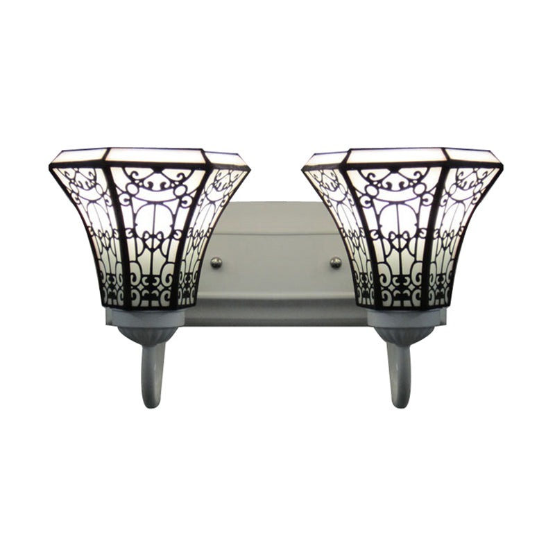 2 Heads Wall Mount Light Fixture Tiffany Flared White Glass Sconce Light for Living Room