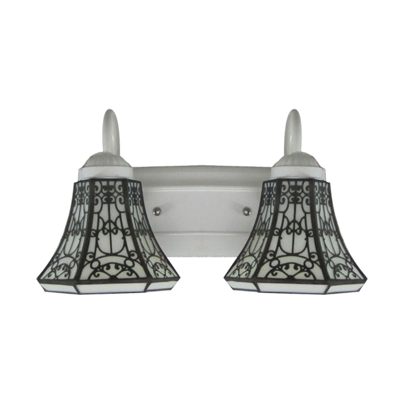 2 Heads Wall Mount Light Fixture Tiffany Flared White Glass Sconce Light for Living Room