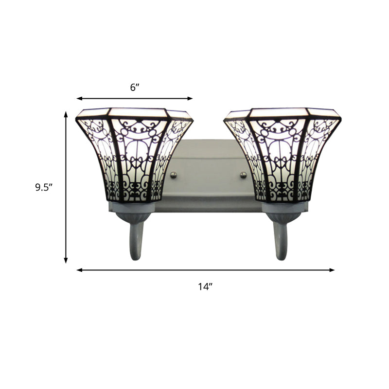 2 Heads Wall Mount Light Fixture Tiffany Flared White Glass Sconce Light for Living Room