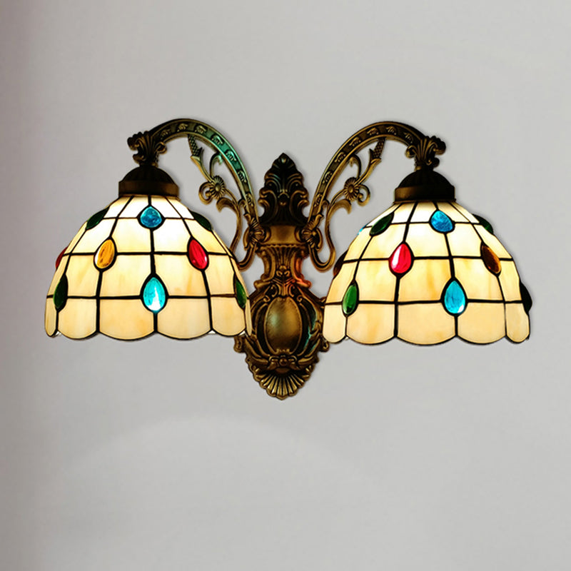 Stained Glass Dome Wall Lamp Tiffany 2 Lights Handmade Wall Mount Light for Living Room