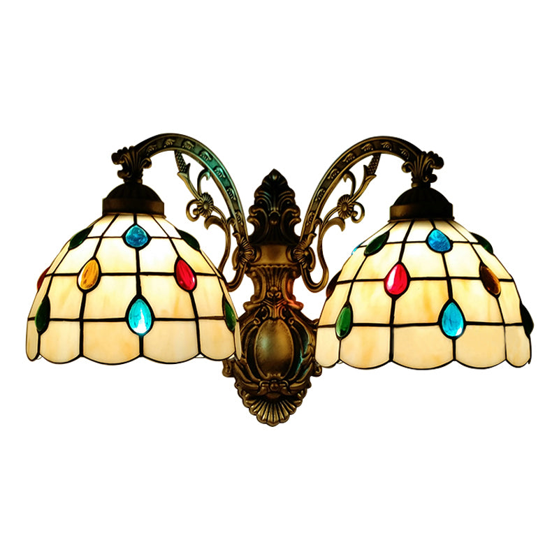 Stained Glass Dome Wall Lamp Tiffany 2 Lights Handmade Wall Mount Light for Living Room