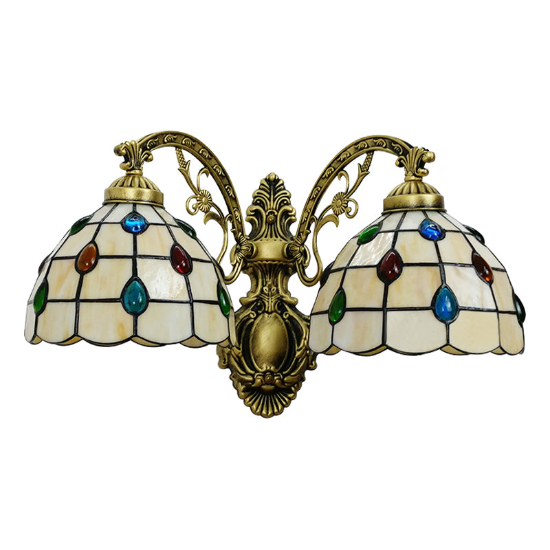 Stained Glass Dome Wall Lamp Tiffany 2 Lights Handmade Wall Mount Light for Living Room