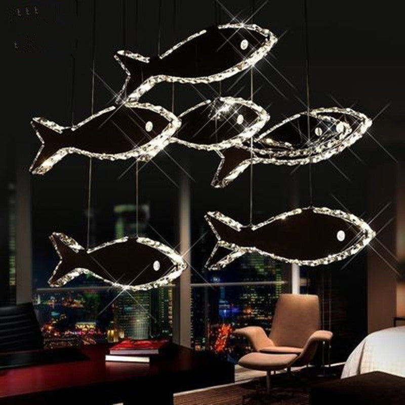 Crystal Fish Ceiling Chandelier Contemporary LED Chrome Hanging Light Fixture in White/Warm Light