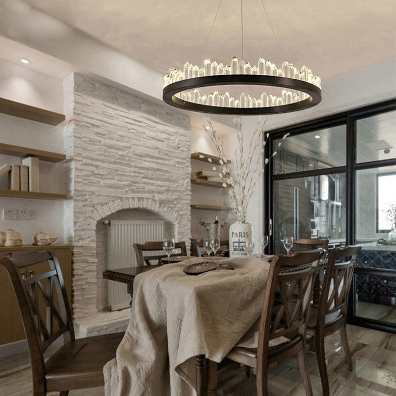 Cirkel kroonluchter licht modernisme kristal led zwart gesuspendeerde verlichtingsarmatuur in warm/wit licht, 16 "/23.5" /31,5 "breed