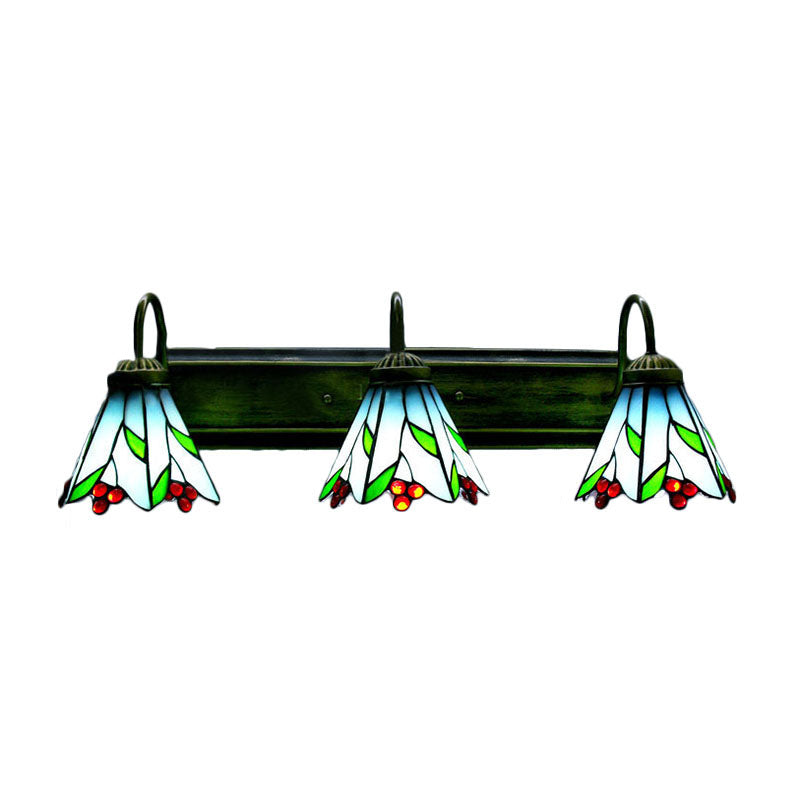 Blue Lily Sconce Light Tiffany 3 Heads Multicolor Stained Glass Wall Mounted Light for Living Room