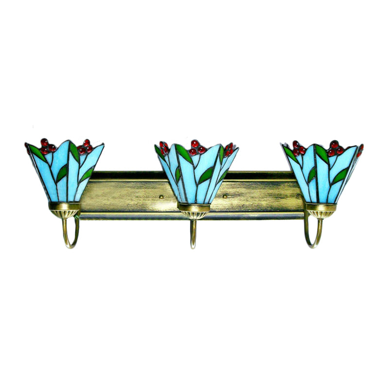 Blue Lily Sconce Light Tiffany 3 Heads Multicolor Stained Glass Wall Mounted Light for Living Room