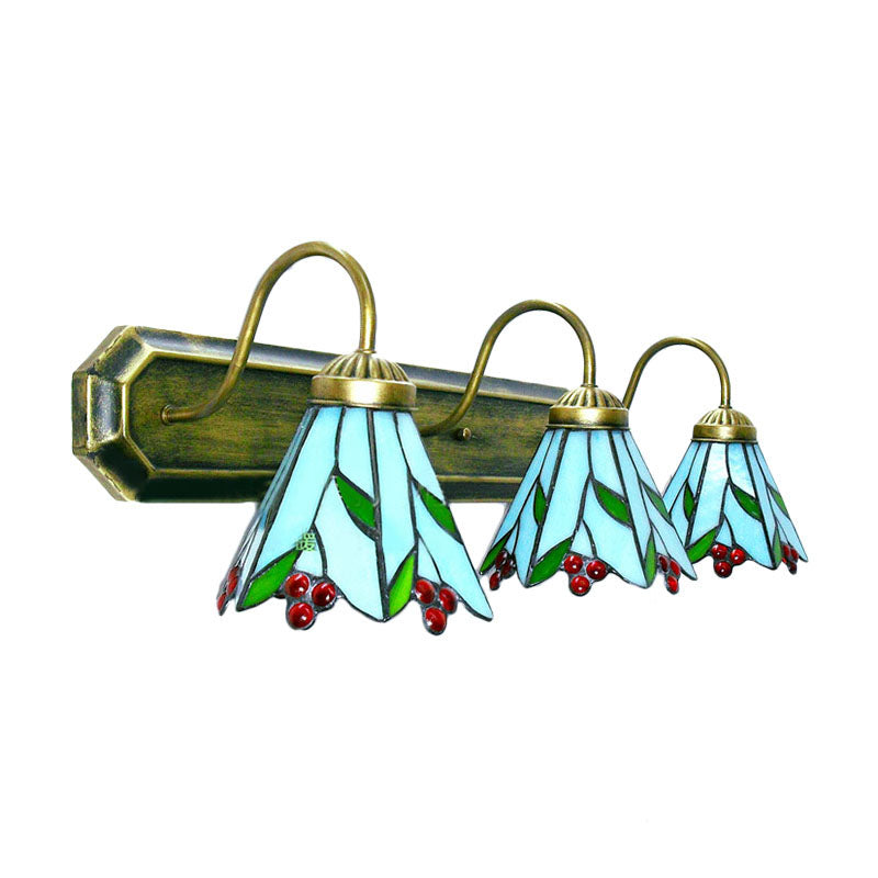 Blue Lily Sconce Light Tiffany 3 Heads Multicolor Stained Glass Wall Mounted Light for Living Room