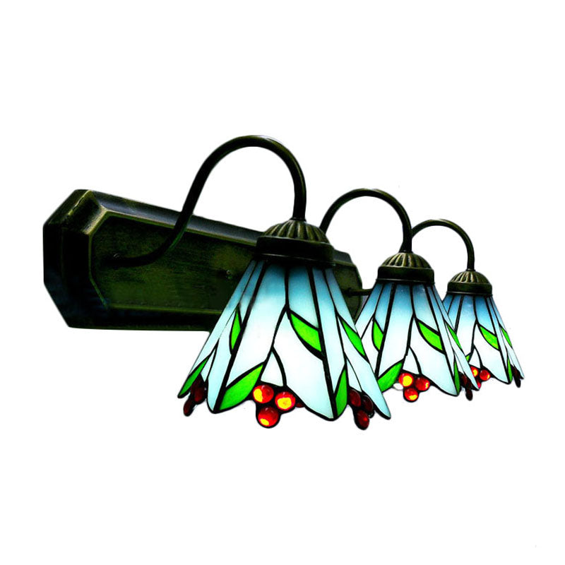 Blue Lily Sconce Light Tiffany 3 Heads Multicolor Stained Glass Wall Mounted Light for Living Room